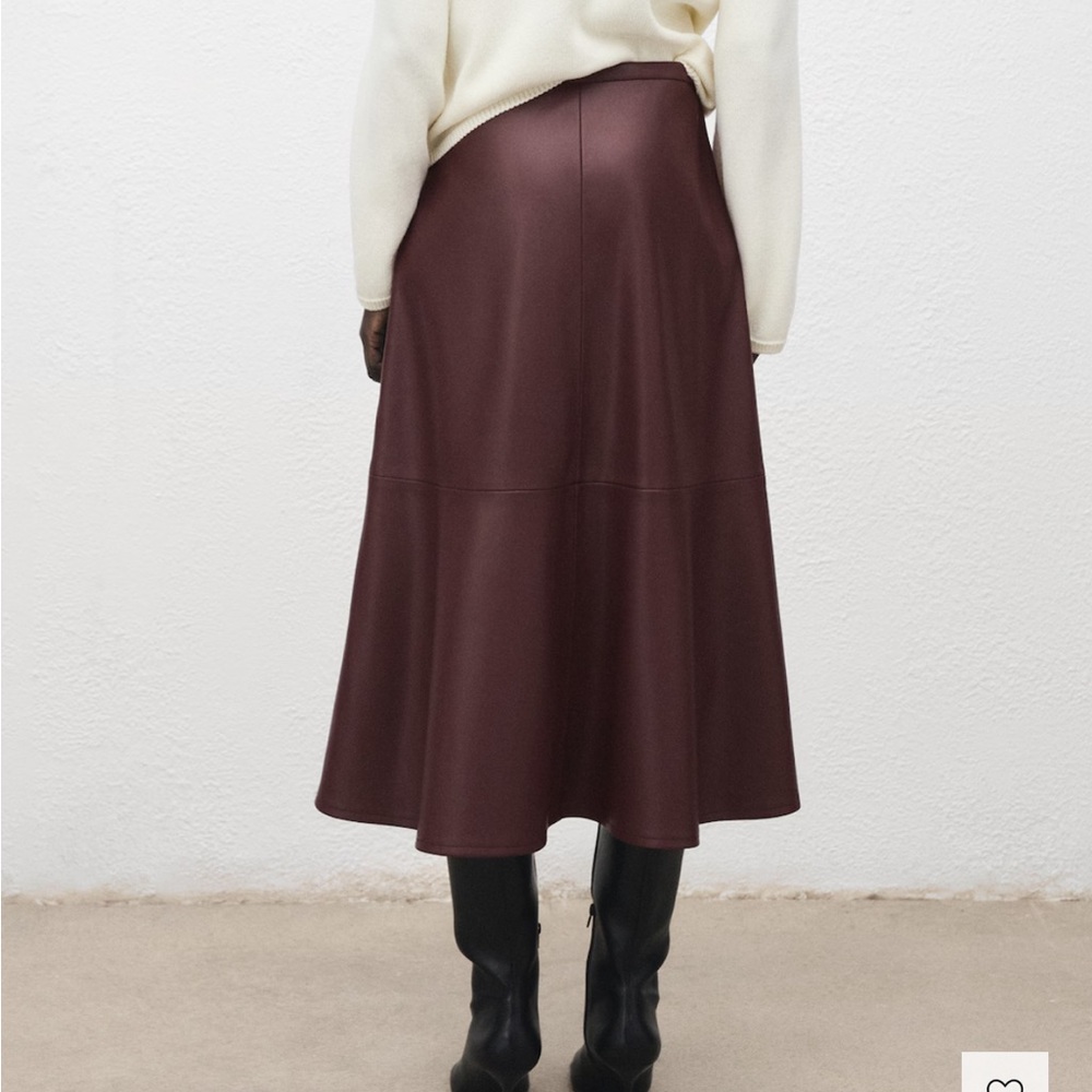 Mango Burgundy Faux-Leather Midi-Skirt - Picture 3 of 4